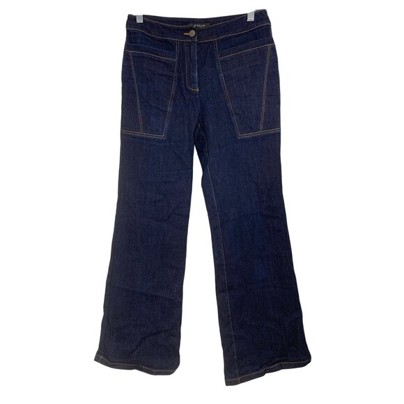 DEREK LAM Wide Flare Leg Dark Wash Denim Jeans Size 6 Stretch RS10278 GUC Mid - Picture 2 of 10